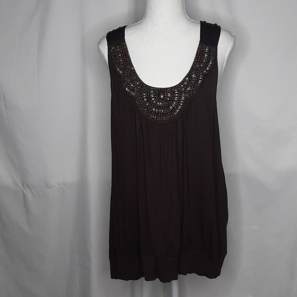 Apt. 9 Women's Sleeveless Bead Embellished Top Brown Large